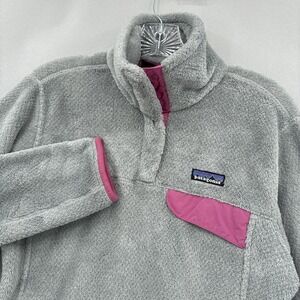 Patagonia Pullover Womens Medium Gray Pink Re Tool Snap T Fleece Jacket Cozy